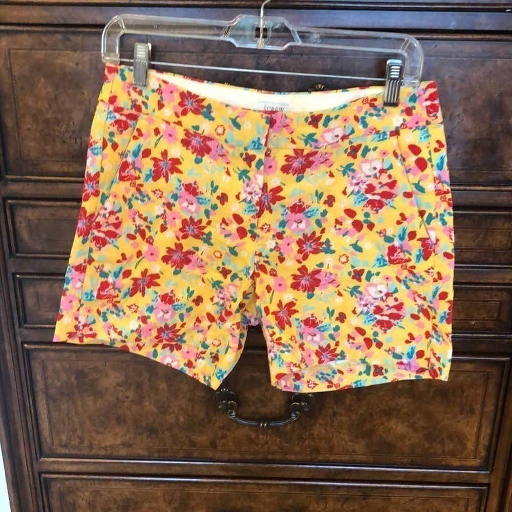 J. Crew yellow shorts with flowers all over